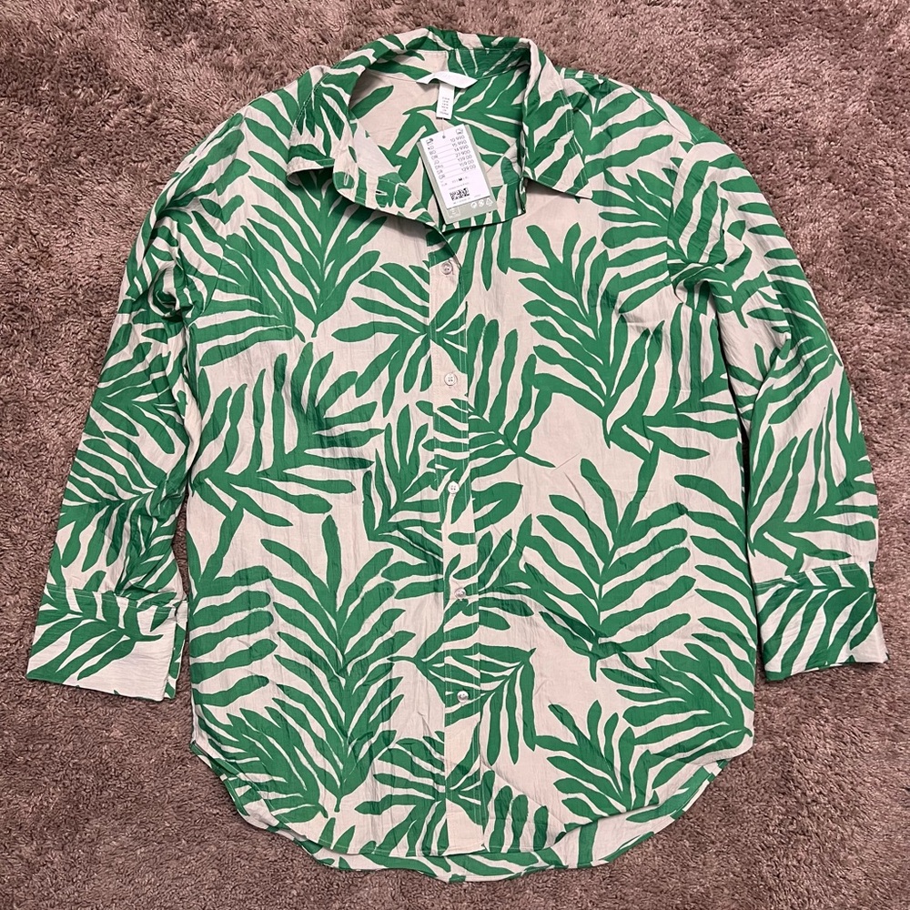 NWT H&M Green/Tan Leaf Print Tunic Top